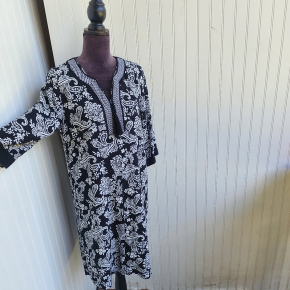 Charter Club Intimates Black White Rayon Nightgown Zip Shift Soft Comfy Paisle S - Picture 1 of 12